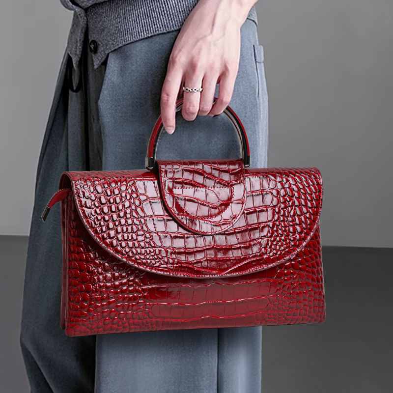 Leatherwork Embossing - Aidrani Cowhide Women Handbag, Crocodile Embossed